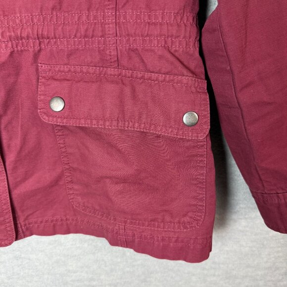 Talbots Petite MP Cotton Twill Safari Utility Jacket Burgundy Drawstring Waist - Picture 6 of 14